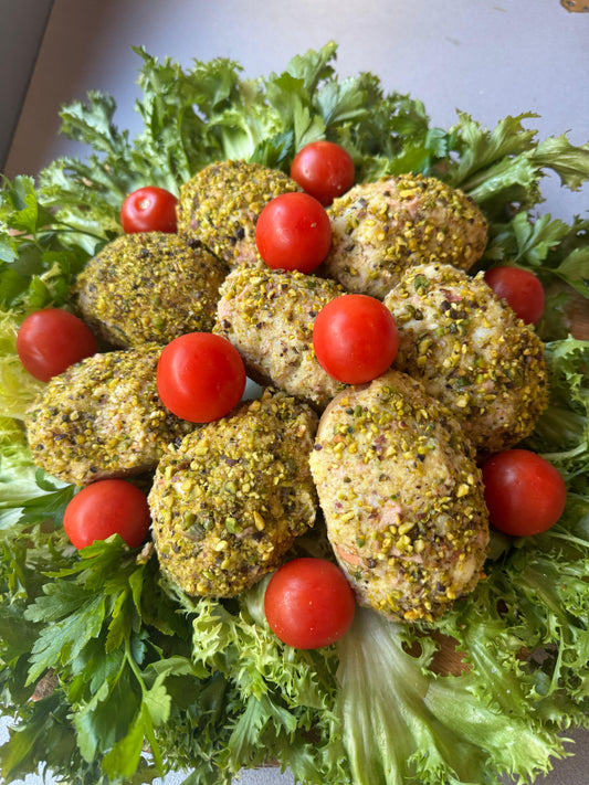 Patate ripiene con pesto di pistacchio, mortadella, scamorza